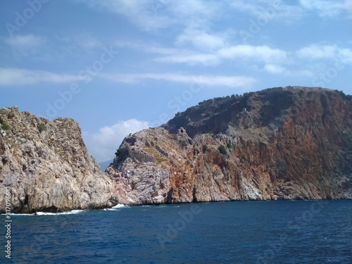 summer, beach, sea, boat, mountains, fortress, ship in Turkey