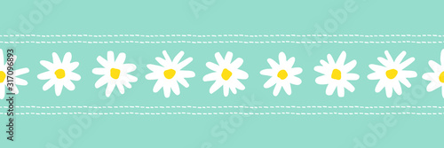 Large White Retro Graphic Daisies Blooms on Mint Background Vect