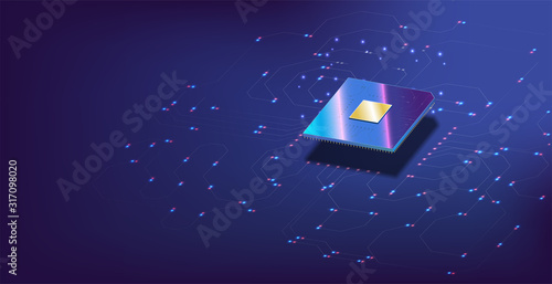 3D closeup of cpu for web design. Integrated communication processor.  Processors CPU concept. Digital chip. A futuristic projection of the microchip of the future. 3D closeup of cpu for web design.