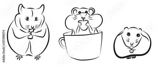 three hamsters, freehand linear drawing