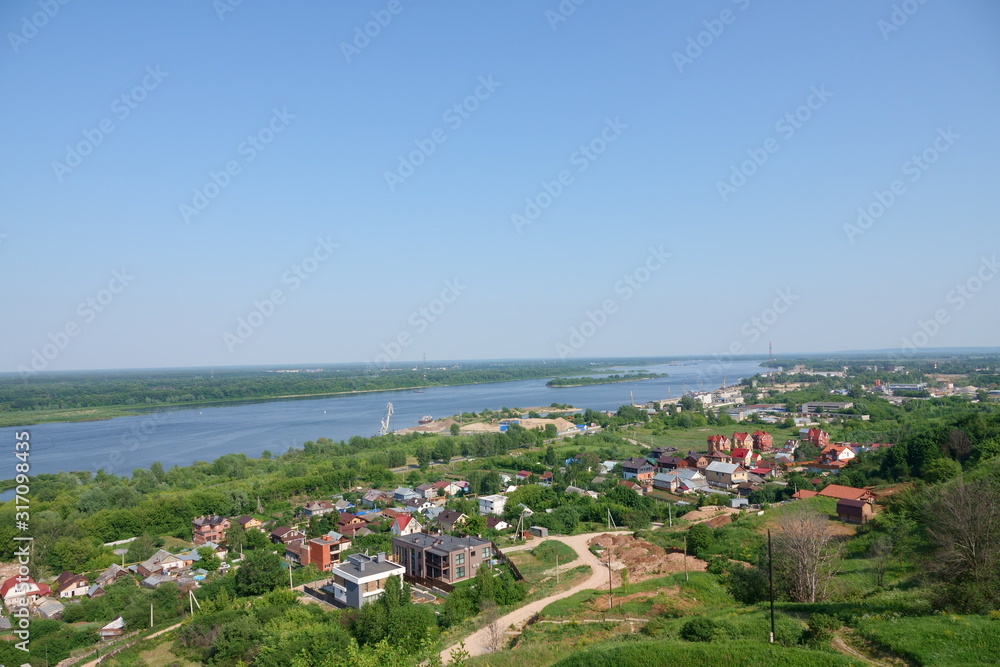 Cottage village on the shore of the Volga River