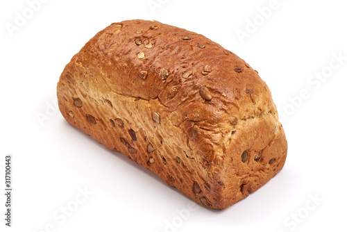 Freshly baked wheat flour bread, isolated on white background