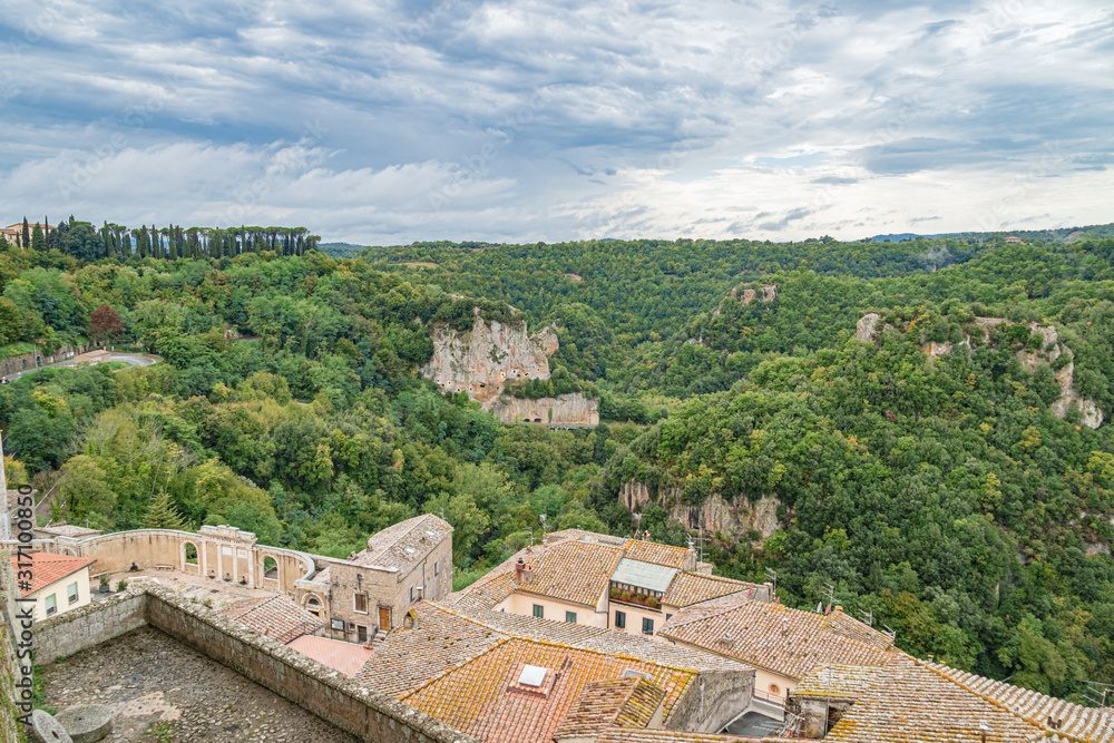 Landscape of the picturesque medieval village on the hill, Sorano, Italy