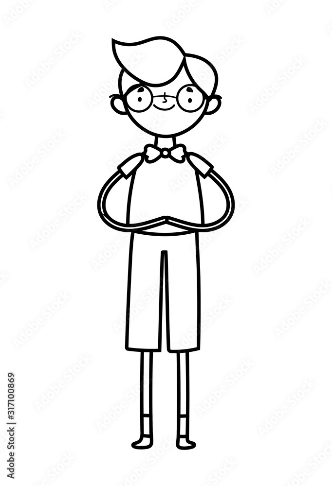 young man character cartoon with bowtie thick line young man character cartoon with bowtie thick line