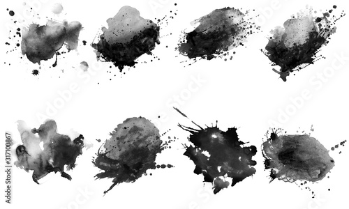 Beautiful black watercolor splash brushes. Set of black brushes