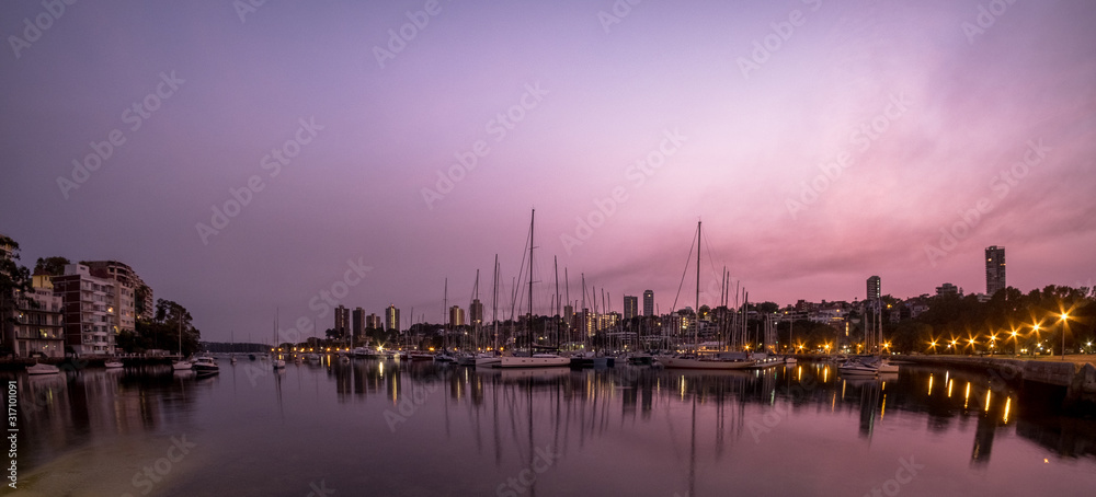 panorama with marina at dawn