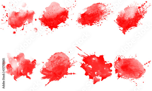 Set of red splashes brushes. Red watercolor brushes