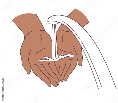 Washing hands under the tap. Vector illustration doodle icons
