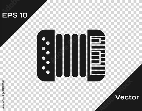 Grey Musical instrument accordion icon isolated on transparent background. Classical bayan, harmonic.  Vector Illustration