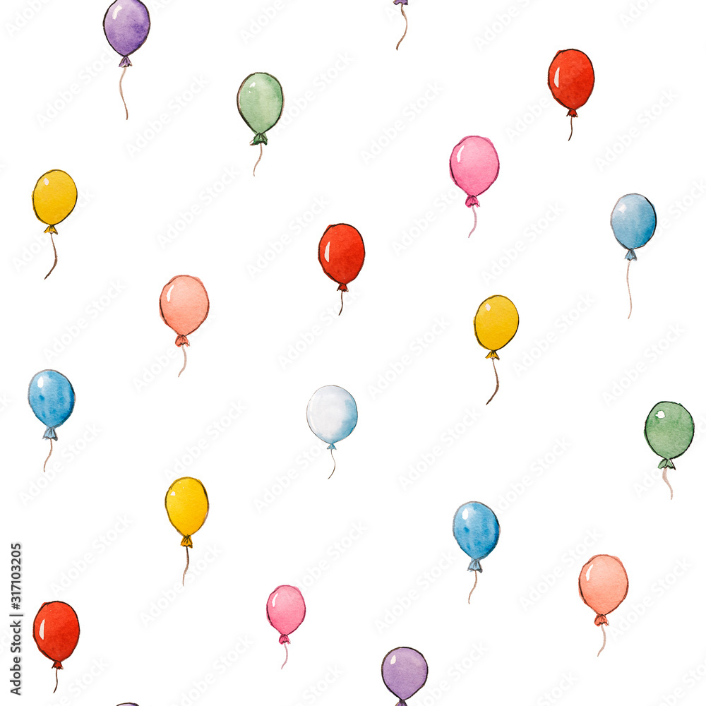 Seamless pattern of watercolor hand drawn balloons
