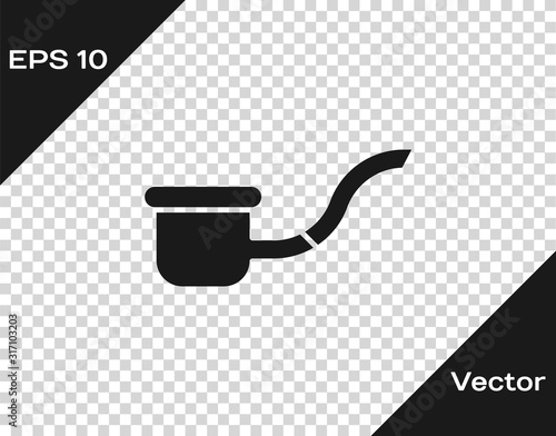 Grey Smoking pipe with smoke icon isolated on transparent background. Tobacco pipe.  Vector Illustration