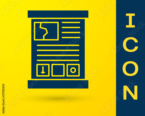 Blue Game guide icon isolated on yellow background. User manual, instruction, guidebook, handbook.  Vector Illustration