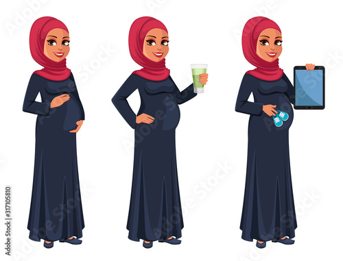 Beautiful pregnant Muslim woman in hijab