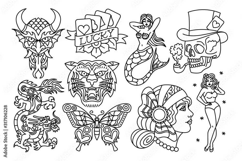 Set Of Old School Tattoo Designs