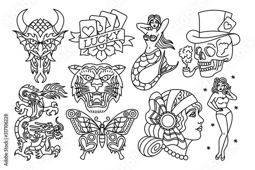 Set Of Old School Tattoo Designs