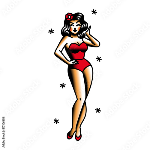 Old School Style Pin-Up Tattoo Design