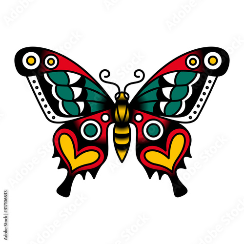 Old School Style Butterfly Tattoo Design