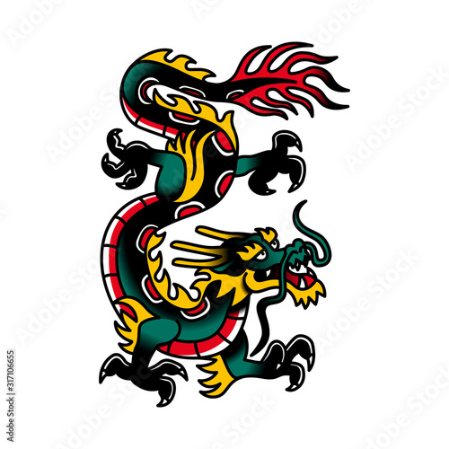 Old School Style Dragon Tattoo Design