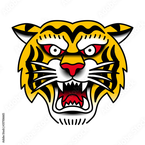 Old School Style Tiger Tattoo Design