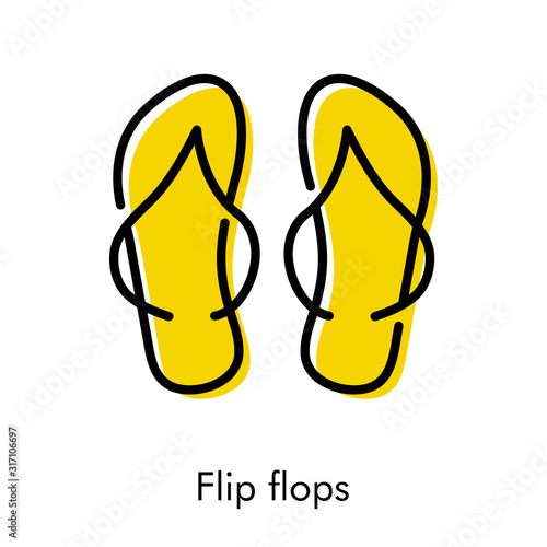Icono plano lineal chanclas con color amarillo