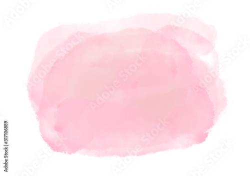 Pink or rose watercolor cloud splash. Ethereal delicate backdrop isolated on white background. Digital abstract illustration artwork with copy space.