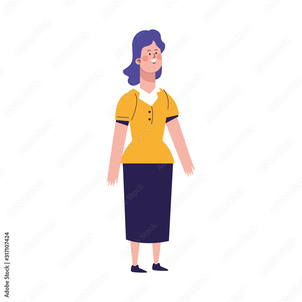 cartoon adult woman standing icon, colorful design