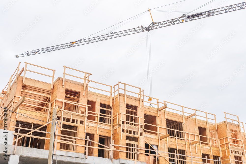 Building under construction. The site with crane. Building under construction. The site with crane.
