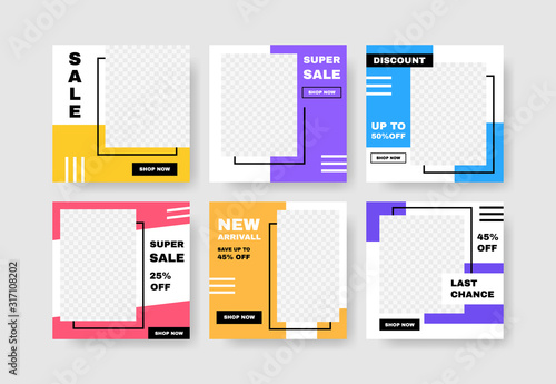 Set of sale banner template design for social media post. Advertising post or story. Vector illustration