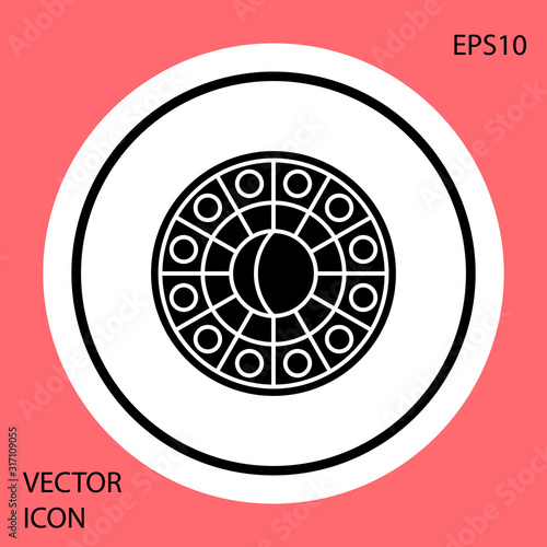 Black Astrology horoscope circle with zodiac icon isolated on red background. White circle button. Vector Illustration