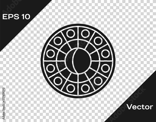 Grey Astrology horoscope circle with zodiac icon isolated on transparent background. Vector Illustration