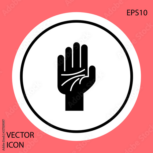 Black Palmistry of the hand icon isolated on red background. White circle button. Vector Illustration
