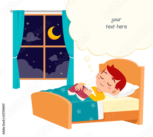 happy cute little kid boy sleep in the night