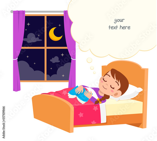 happy cute little kid girl sleep in the night