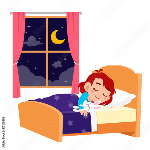 happy cute little kid girl sleep in the night