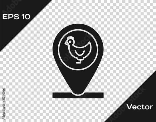 Grey Chicken farm and location icon isolated on transparent background. Vector Illustration