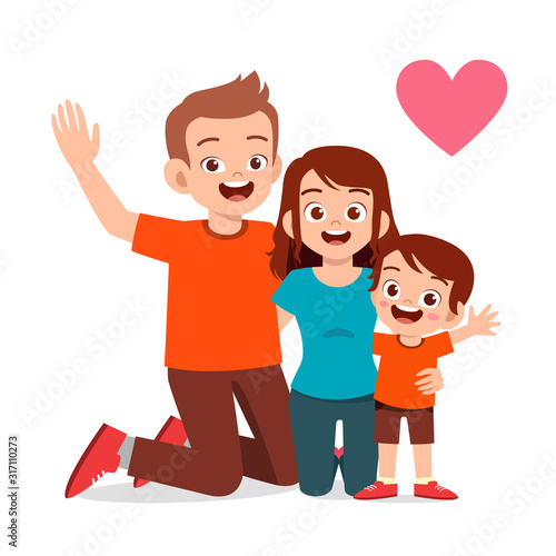 happy cute kid boy and girl with mom and dad