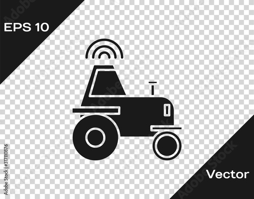Grey Self driving wireless tractor on a smart farm icon isolated on transparent background. Smart agriculture implement element. Vector Illustration