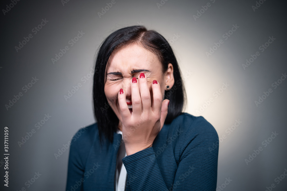 young and amused cheerful woman laughing and have fun