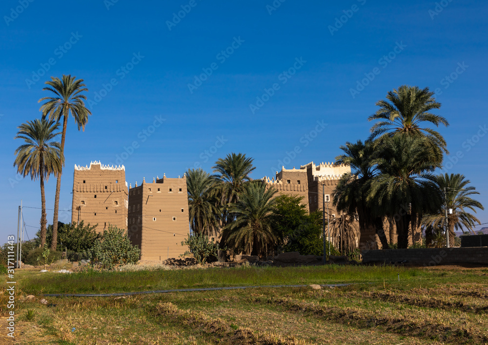 Traditional old multi-storey mud house with a garden, Najran Province, Najran, Saudi Arabia Traditional old multi-storey mud house with a garden, Najran Province, Najran, Saudi Arabia