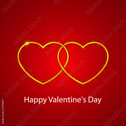 Valentines day design. Two golden hearts symbol, sign. Vector background