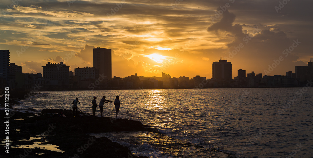 Fishing at sunset in Havana Fishing at sunset in Havana