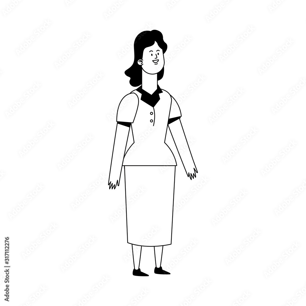 cartoon adult woman standing icon, flat design