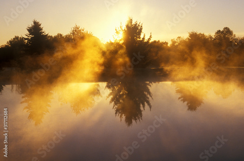 Pond at Sunrise with Morning Mist, New England