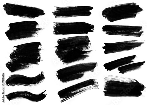 Set of black paint brush strokes. Black smears brushes