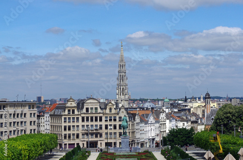 Fototapeta Naklejka Na Ścianę i Meble -  Central Brussels skyline looking north-west across the city to the tower of the Hotel de Ville.
