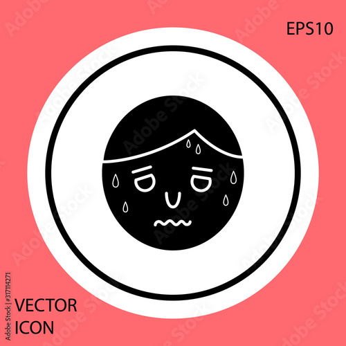 Black Man with excessive sweating icon isolated on red background. White circle button. Vector Illustration