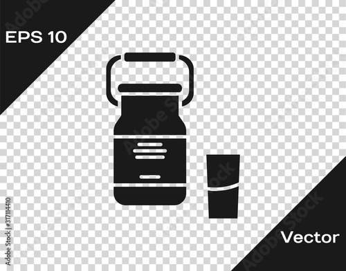 Grey Can container for milk and glass icon isolated on transparent background. Vector Illustration