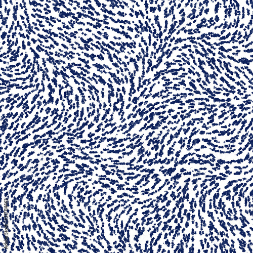 Indigo cyanotype dyed effect distressed worn bleached graphical motif. Noisy brushed faded mottled, intricate grungy stained navy design. Seamless repeat vector eps 10 pattern swatch.
