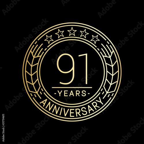 91 years anniversary logo template. 91st line art vector and illustration.