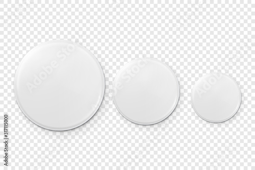Vector 3d Realistic Metal or Plastic Blank Button Badge Icon Set Closeup Isolated on Transparent Background. Top View. Template for Branding Identity, Graphic Presentations. Mock-up